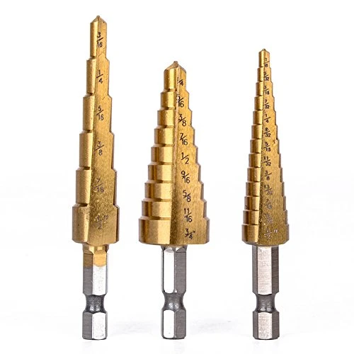 3PCS/Set High Speed Steel Titanium Step Drill Bit Set with Pouch Impact Driver Compatible 28 (1/8-3/4′′)